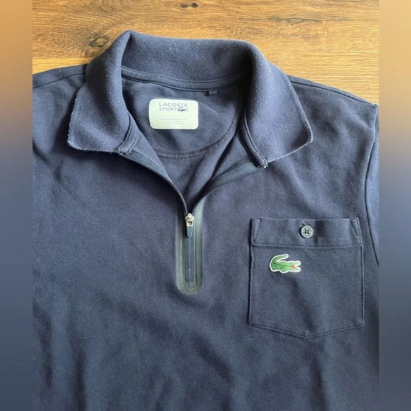 Lacoste Sport  Short Sleeve Zip Up Golf Polo w/Pocket and Logo - Picture 3 of 11